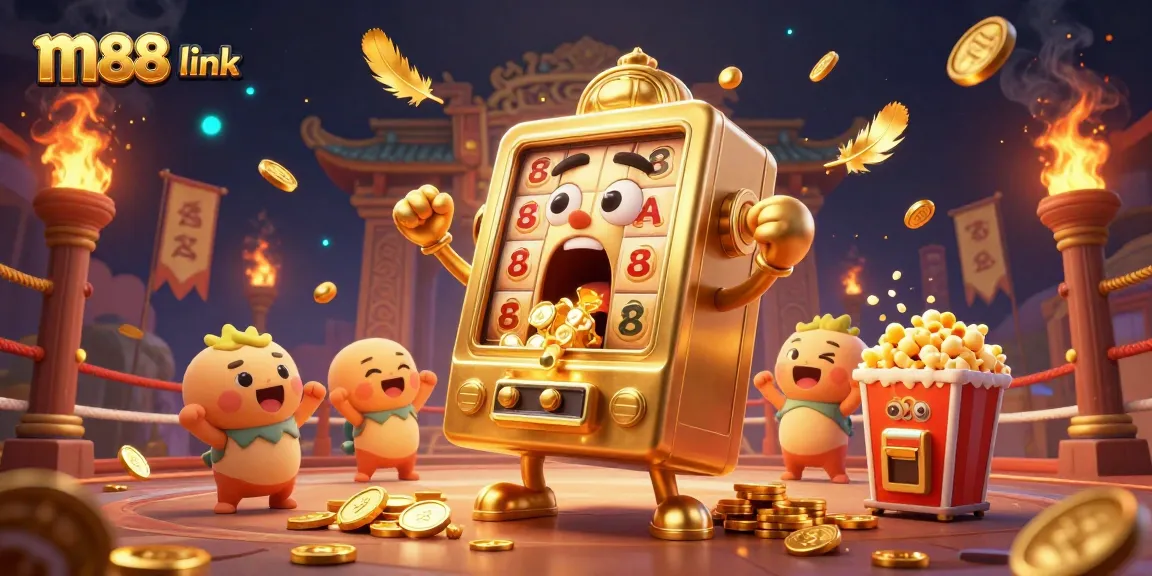Experience the thrilling m88 link action with winning golden slot machines and betting fervor!