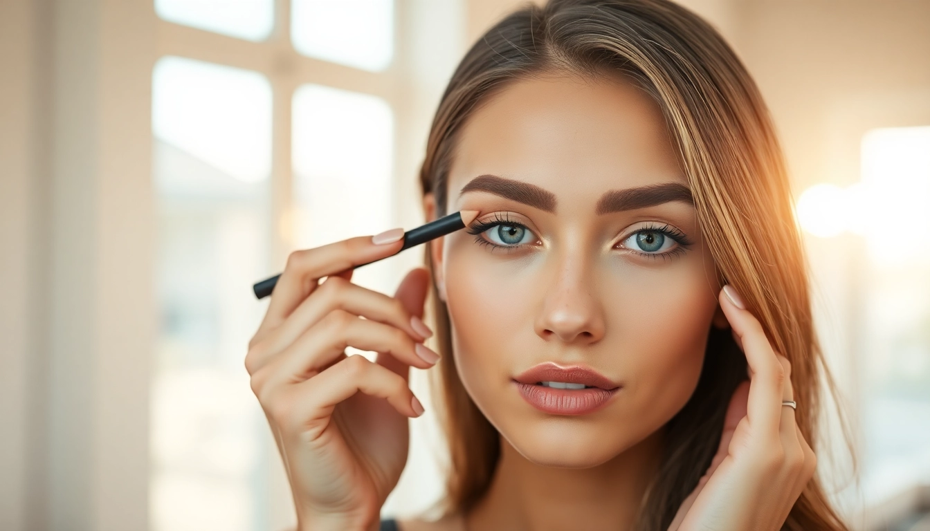 Applying eyebrow pencil light brown enhances natural beauty with a professional touch.