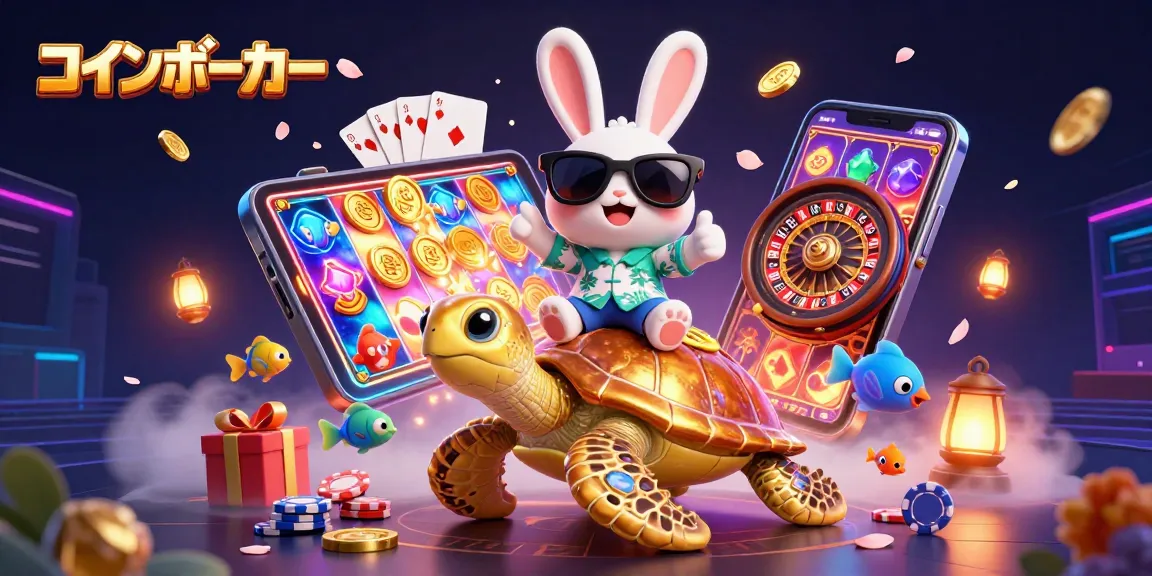 コインポーカーで楽しむ、かわいいラビットがサーフィンをする華やかなビジュアル