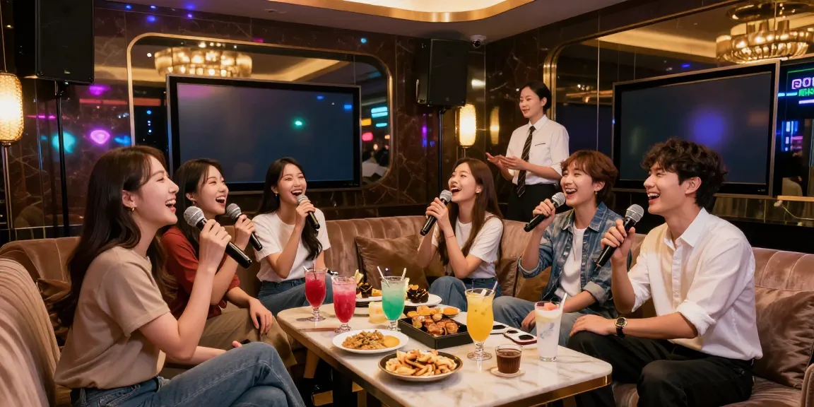 Experience the vibrant nightlife at 강남가라오케 with friends, enjoying luxurious drinks and singing in a private room.