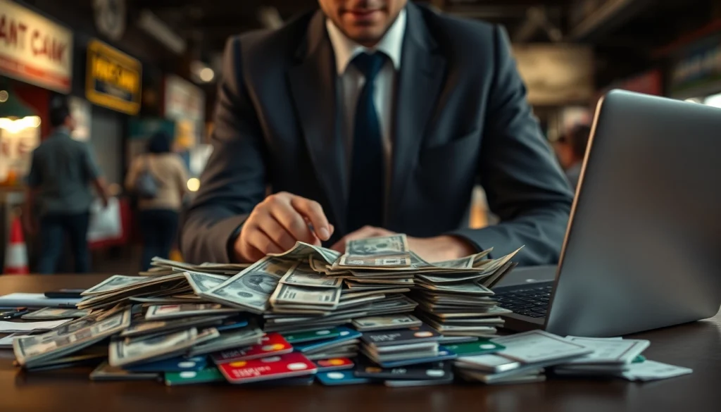 카드깡과 현금을 통해 거래하는 장면을 보여주는 이미지.