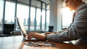 카드 현금화에 대한 전문가가 사무실에서 신뢰감 있게 작업하는 모습