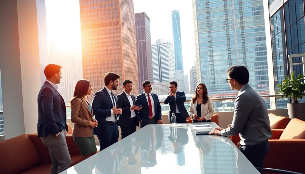 Explore job in Chicago opportunities as professionals network in a vibrant office setting.