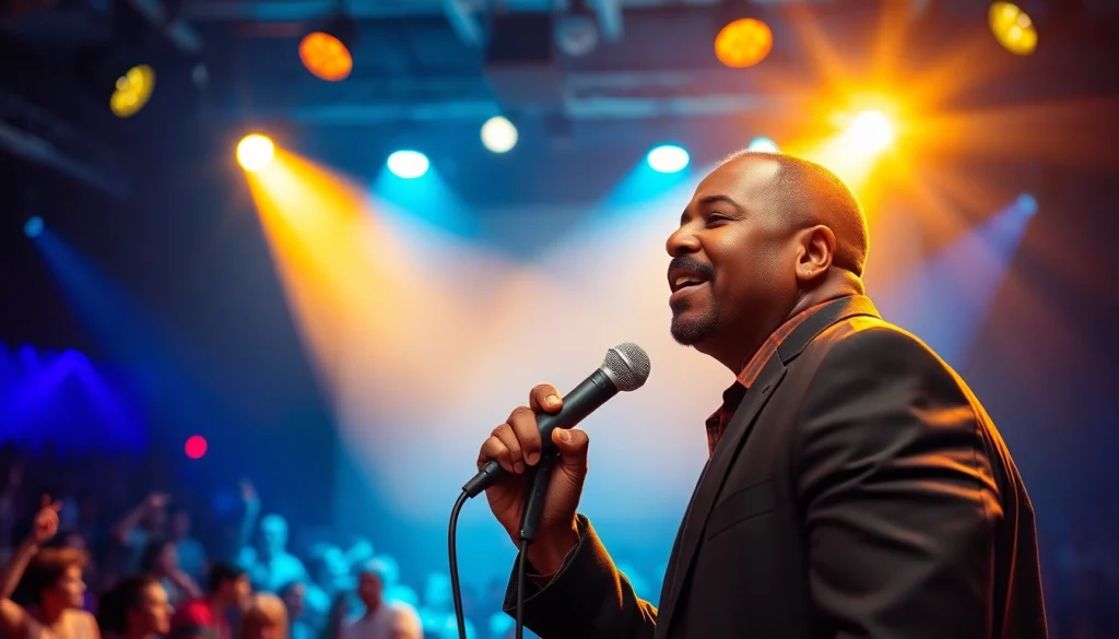 Leroy Silver captivating the audience during a live performance with dynamic stage lights.