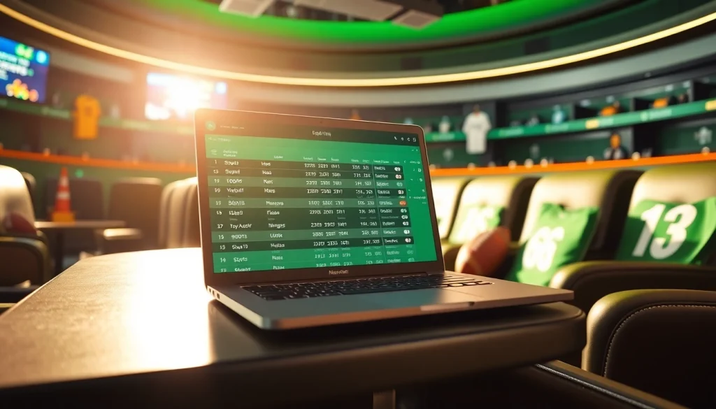 Engaging sports betting scene highlighting best sportsbooks Brazil with dynamic statistics and sports gear.