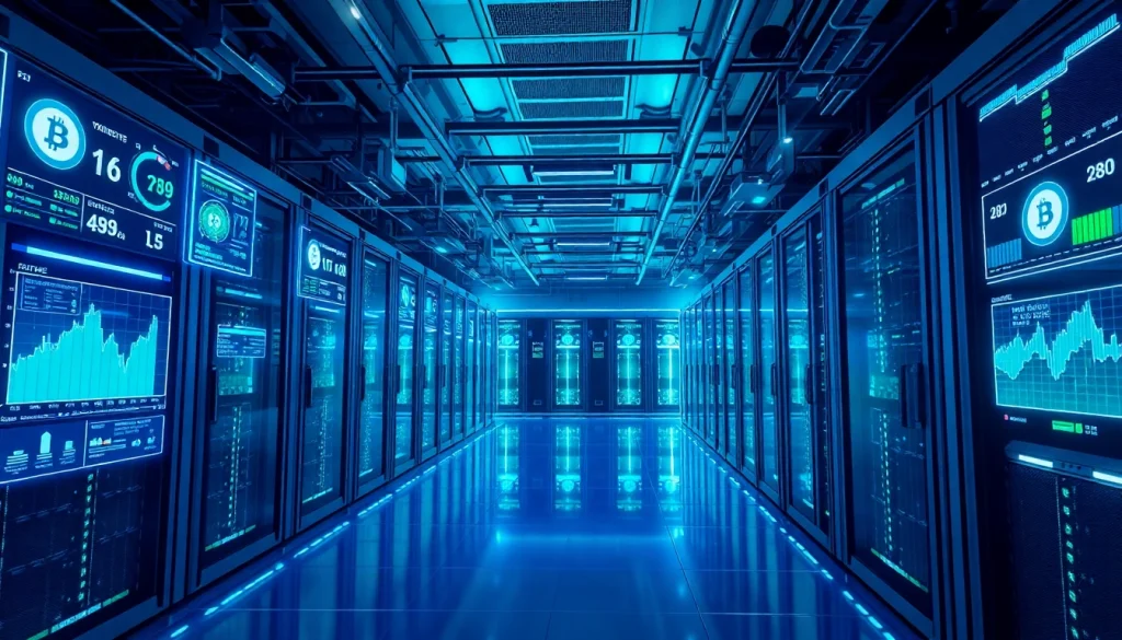 Experience the best cloud mining in a futuristic data center showcasing advanced mining equipment.