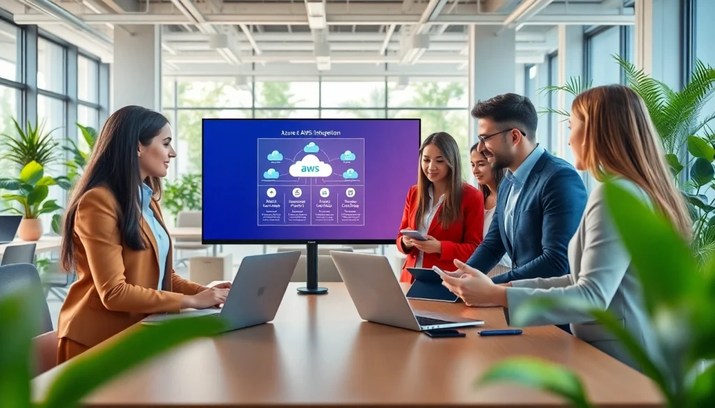 Visual representation of Azure & AWS Integration showcasing professional collaboration and digital tools.