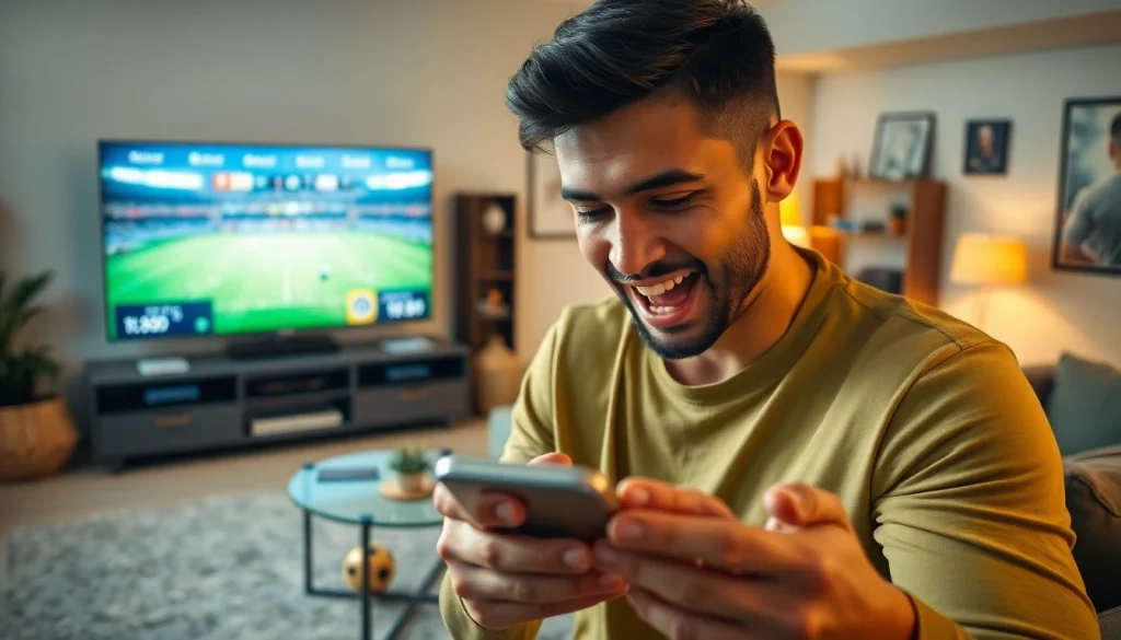 Engaging view of a user actively betting on sports betting sites India using a mobile app.