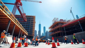 Showcasing New York City Commercial General Contractor team collaborating on a modern construction site.