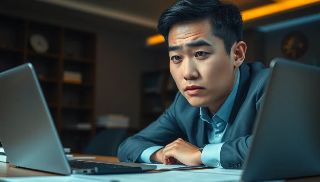 카드깡에 대해 고민하는 모습과 관련된 전문적인 사무실 장면