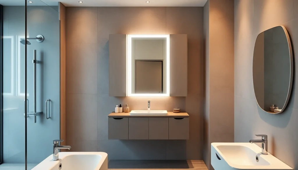 Spiegelschrank led im modernen Badezimmer mit integrierter Beleuchtung und stilvollem Design.