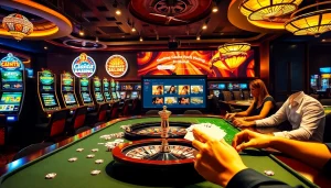 Experience thrilling gameplay at https://nhacaita88.contact/ with vibrant casino scenes, poker tables, and slot machines.