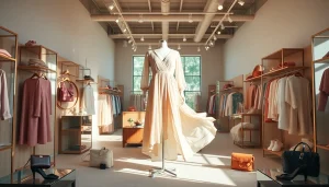 Rivelle showcases luxury fashion with elegant displays and designer accessories in a bright boutique.