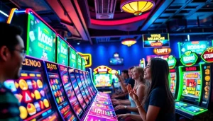 Exciting Kode4d slot gaming scene with vibrant colors and joyful players.