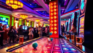 Permainan slot plinko yang menarik dengan bola berwarna-warni di papan vertikal