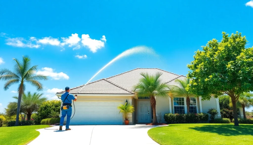 Roof cleaning service restoring a home's exterior in Kissimmee, FL with eco-friendly solutions.