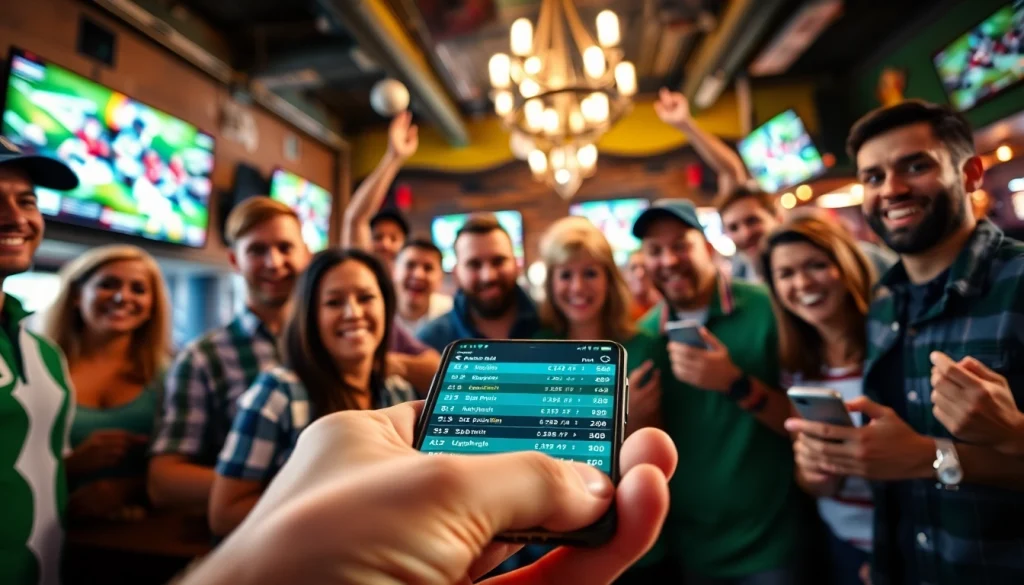 Engage with online sports betting California through mobile devices in a lively sports bar setting.