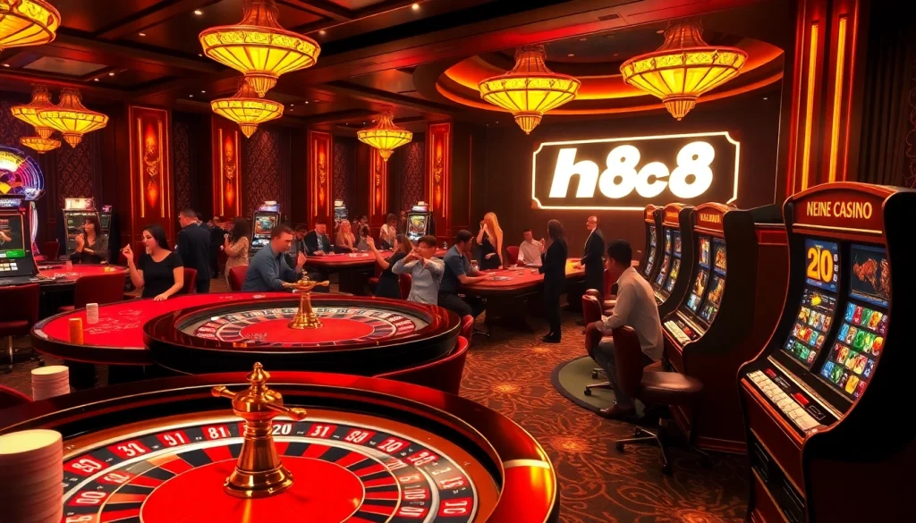 Experience the thrill of nh88 casino action with vibrant poker tables and slot machines.
