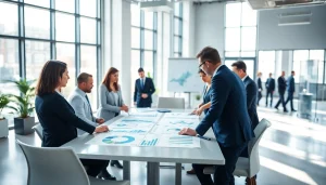 Evaluate competitor pricing strategies with professionals analyzing data in a vibrant office.