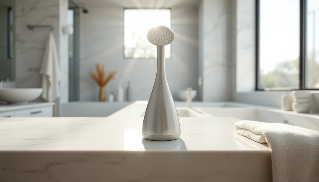 Revitalize your space with sunny shower USA, showcasing a sleek showerhead in a bright bathroom.