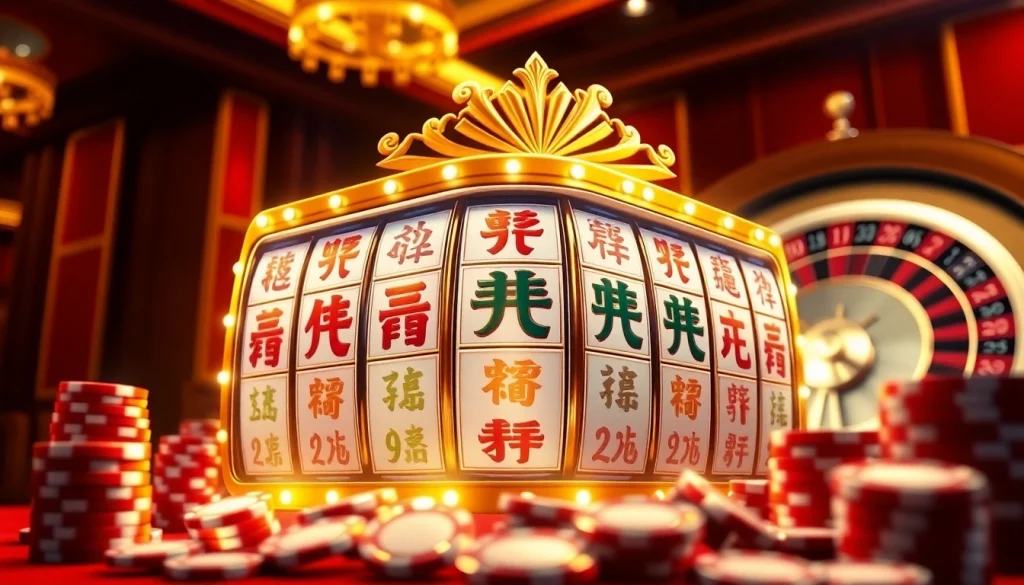 Mainkan demo slot Mahjong dengan simbol-simbol rumit dan suasana kasino yang menarik.