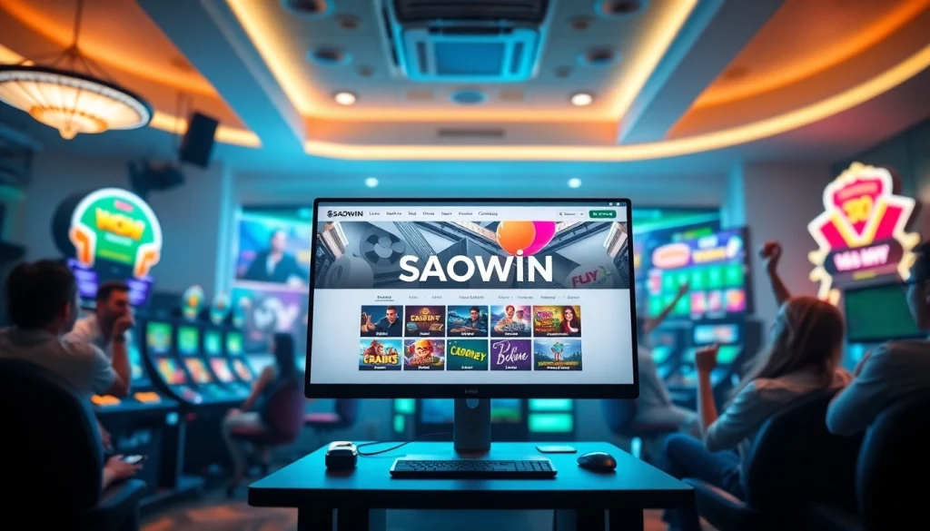 Giao diện nền tảng chơi game trực tuyến SAOWIN thể hiện các trò chơi hấp dẫn và bầu không khí sống động.