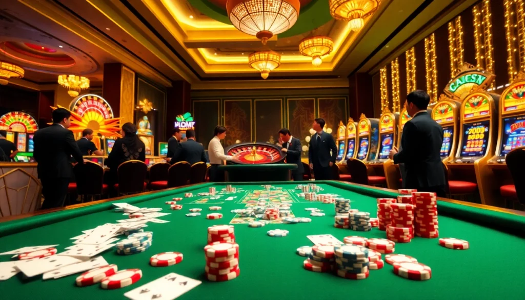 Experience the thrill of trang cá cược vua99 with vibrant poker games and roulette at a luxurious casino.
