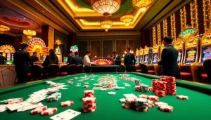 Experience the thrill of trang cá cược vua99 with vibrant poker games and roulette at a luxurious casino.