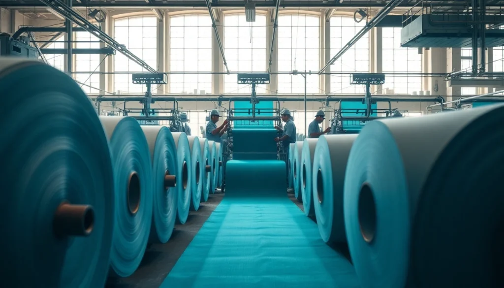 Ontdek badstof per meter met rol van hoogwaardig textiel in moderne fabriek.