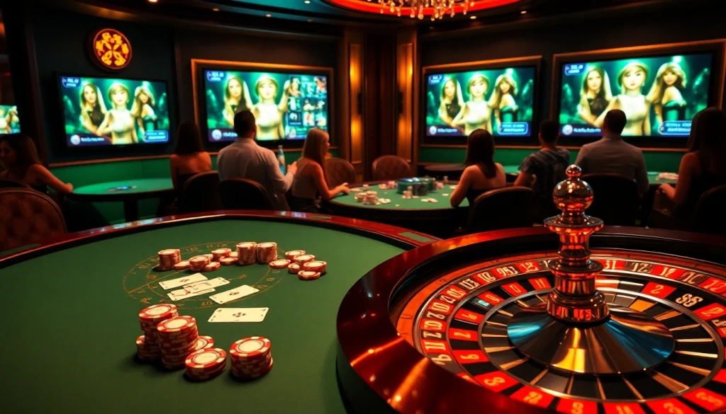 Engaging players in html porn games amidst a luxurious casino atmosphere with poker chips and roulette.