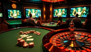 Engaging players in html porn games amidst a luxurious casino atmosphere with poker chips and roulette.