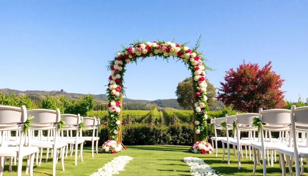 Stunning setup at Clarksburg Wedding Venues showcasing elegant decor and beautiful scenery.