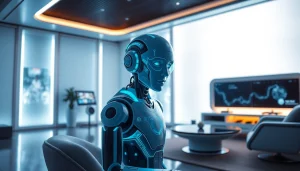 Immersive NSFW AI chatbot interaction in a modern futuristic setting.