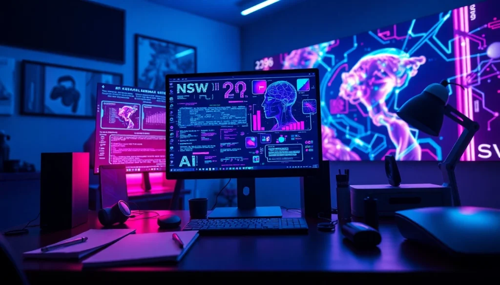 Stunning digital workspace showcasing NSFW AI image generator on a modern computer.