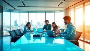 Collaborate in a modern office for an AI powered warranty company, illustrating innovation and teamwork.