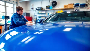 Expert auto detailing Cleveland TN service enhancing a vehicle's shine in a modern garage.