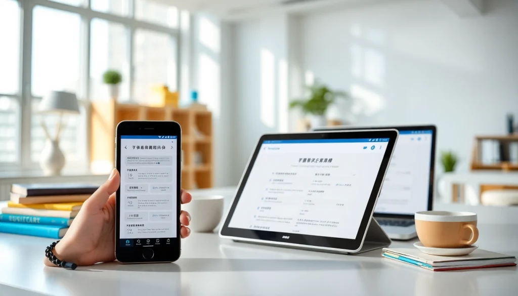 Youdao translation app interface displayed across devices in a modern workspace, emphasizing innovation and user experience.