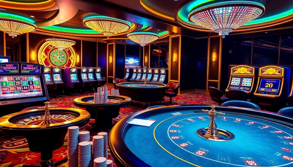 Découvrez l'excitation du casino fiable en ligne avec des éléments de jeu vibrants tels que des roues de roulette et des jetons de poker.