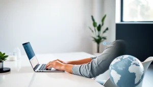 笔记本电脑上显示的快连VPN界面，象征全球无缝连接与在线安全。